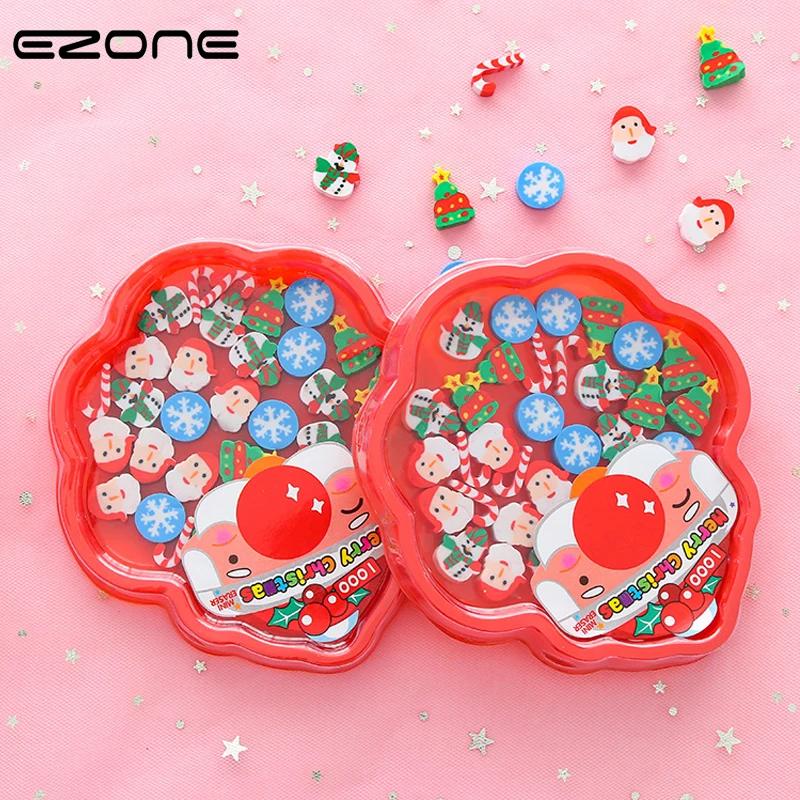 

EZONE 30PCS/Box Christmas Eraser Design Of Kawaii Christmas Tree/Snowman/Santa Claus/Snowflake Shape Kids Gifts School Supply