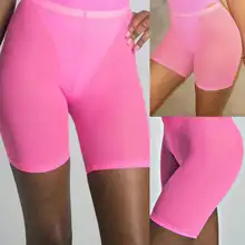 Для женщин пикантные Короткие штаны дамы видеть сквозь тонкий ажурные эластичная талия шорты сетки брюки твердых Велоспорт три Цвета