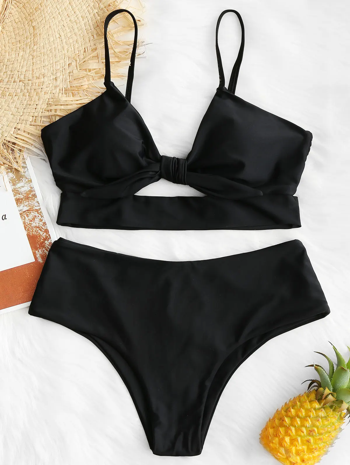ZAFUL Cami Knotted Padded Bikinis Set Sexy Women Cut Out Bikini