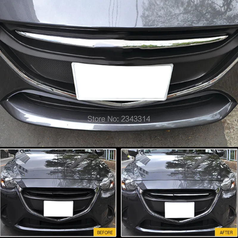 

For Mazda 2 Demio 2016 2017 2018 ABS Front Center Grille Trim Cover Air Intakes Molding Trim Strip Cover Exterior Car Accessory