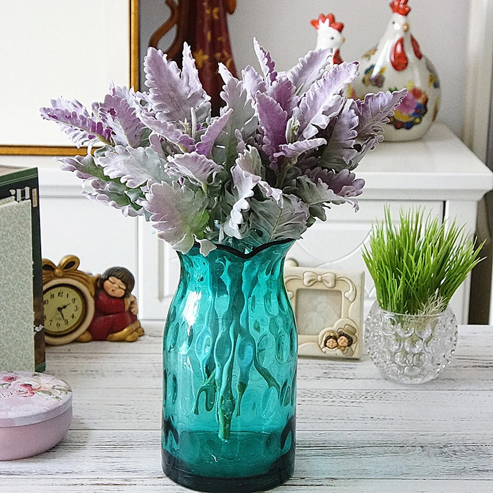 

9Leaves/Pcs Flocked Artificial Miller Plants Fake Leaves Home Wedding Christmas Decoration Fake Flowers Arrangement Faux Foliage