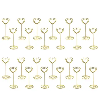 

24 Pack of Table Number Card Holders Photo Holder Stand Place Card Paper Menu Clips Holders, Gold Heart Shape