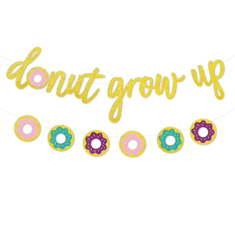 

1 set Creative new Glitter Paper Gold Donut Grow Up Bunting Banner Birthday Party Hanging Decoration Photo Prop supplies
