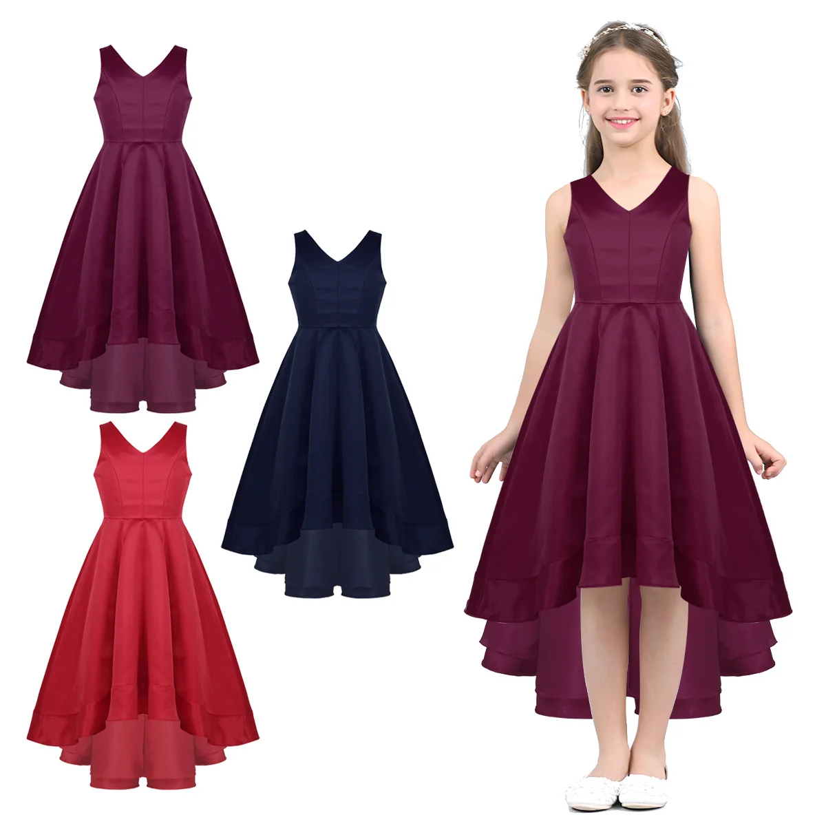 Iiniim/детское атласное платье без рукавов с цветочным узором для девочек Пышное Платье для принцессы Vestido de festa, платье для дня рождения
