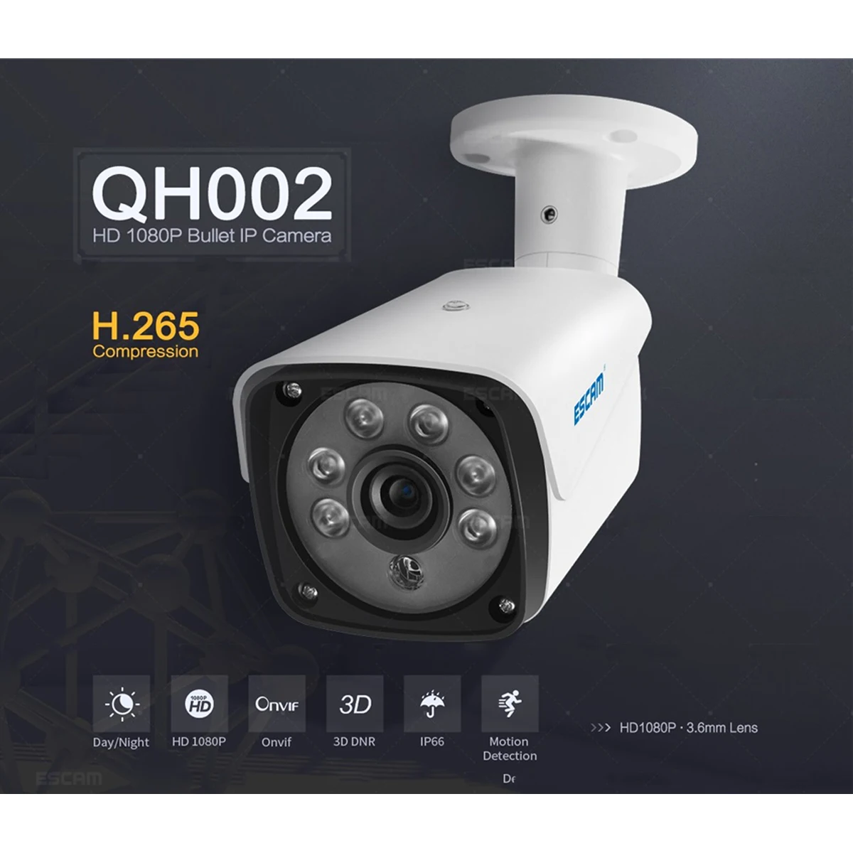 ESCAM QH002 1080P HD IP Камера H.265 ONVIF ИК Водонепроницаемый CCTV Видеоняни и радионяни с Smart