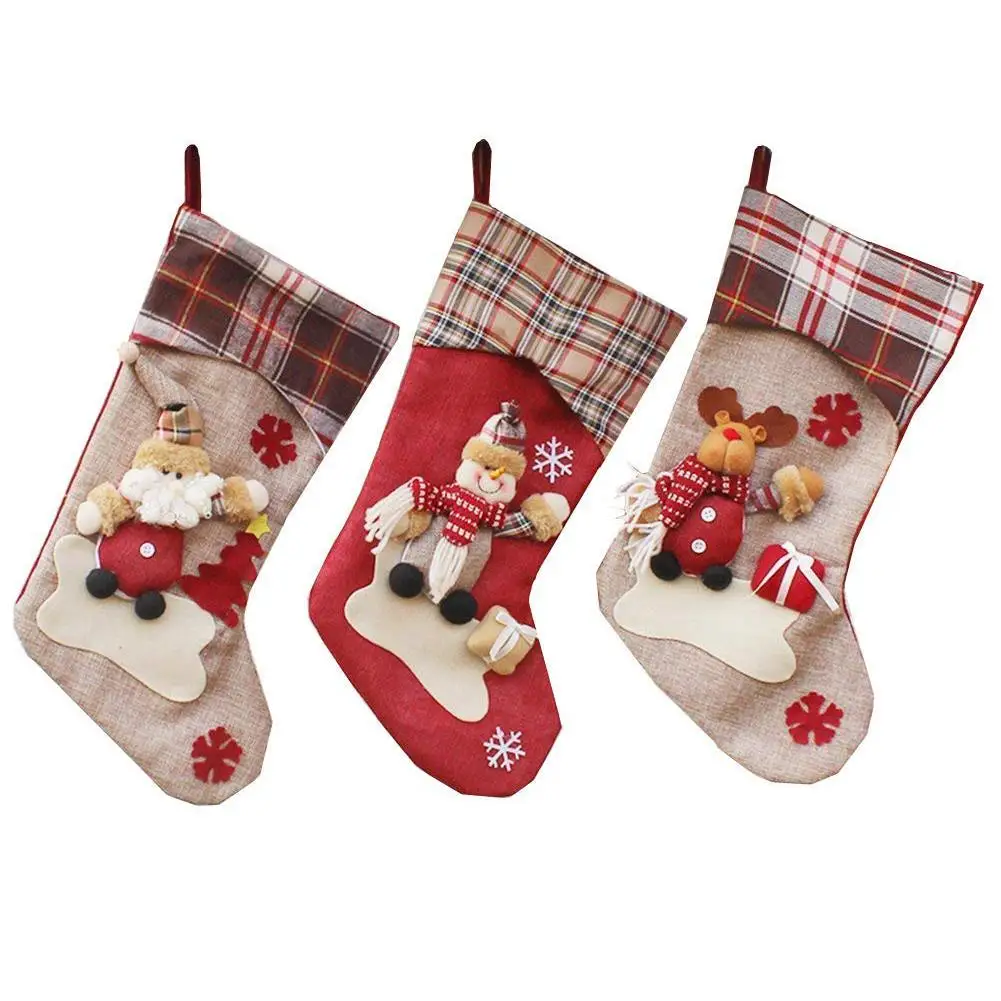 

Christmas Stocking Set of 3 Santa Snowman Reindeer Xmas Cuff Christmas Decorations and Party Accessory