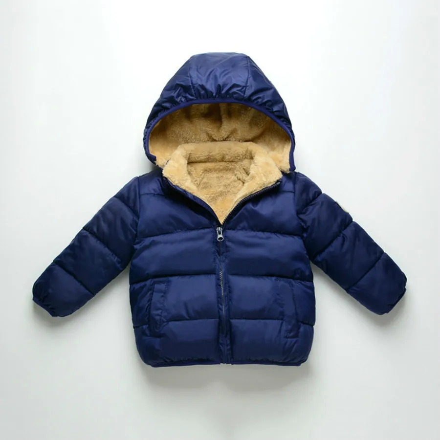 Baby Winter Jacket Boy Fur Hood Fashion Autumn Blue Warm Coat Kids Casual Hooded Fleece  Black Children's Winter Clothes