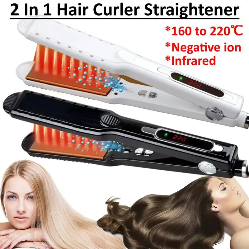 

2 In 1 Professional Ceramic Hair Straightener Curler 360 Degree Rotating Infrared Hair Straightening Curling Iron Hairs Styling