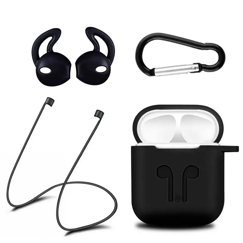 

Silicone Airpods Earphones Protective Case Protector Soft For IPhone Wireless Bluetooth Earphones Cover Lanyard With Earbud Cap