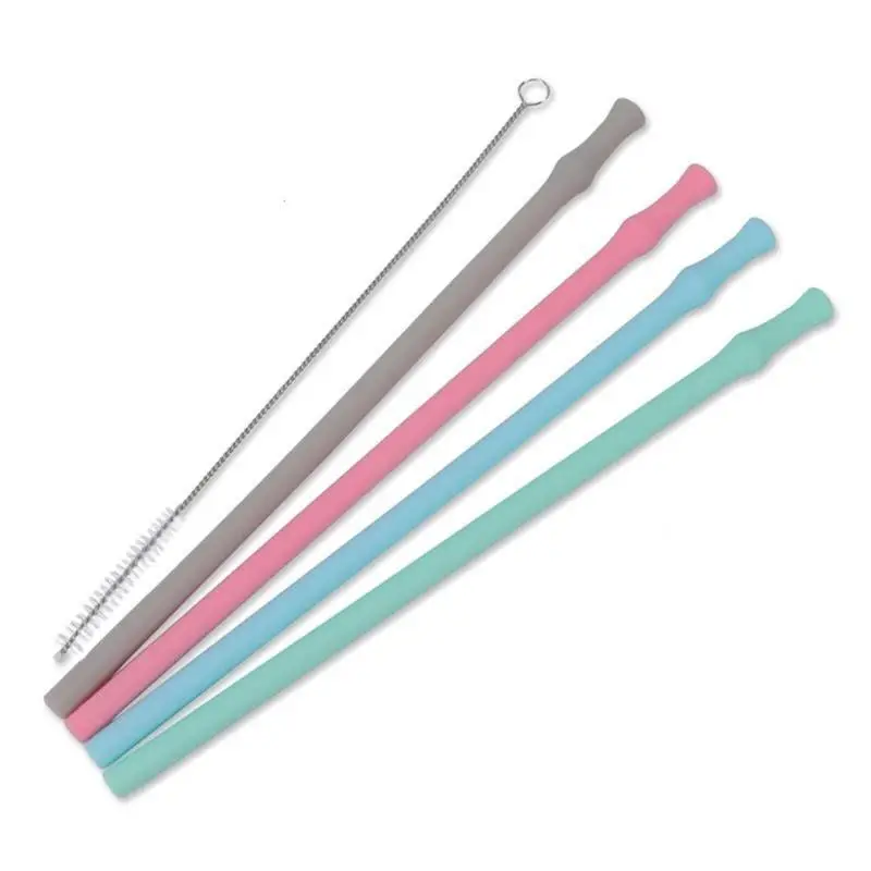

Eco Reusable Drinking Straws Set Foldable Straight Silicone Plastic Straws with Cleaning Brush for Bar Party Kitchen BBQ