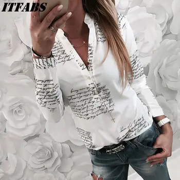 

2018 Women Shirt with Letter Blusas Femininas Top Long Sleeve Elegant Ladies Formal Office Blouse Plus Size White Shirt clothing