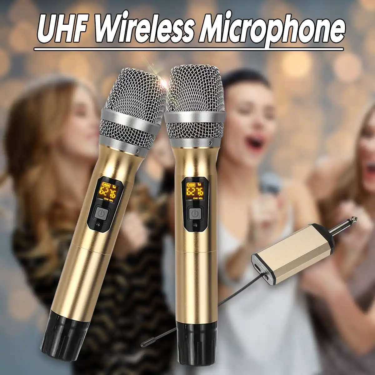 

2 Handheld UHF Wireless Microphone Karaoke Mic System Cordless Player With Mini Digital Receiver For Stage Bar Show Perform