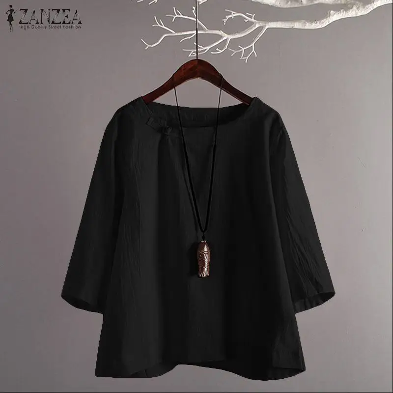 

ZANZEA Women Shirt Blouse Vintage One Button Blusas Ladies Casual Cotton Tunic Tops Work Office Shirts Women Clothing Plus Size