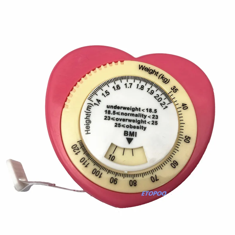 Высокое качество розовый цвет в форме сердца Рулетка массовый индекс сантиметровая лента-рулетка и калькулятор для Диета похудение 30 шт./лот