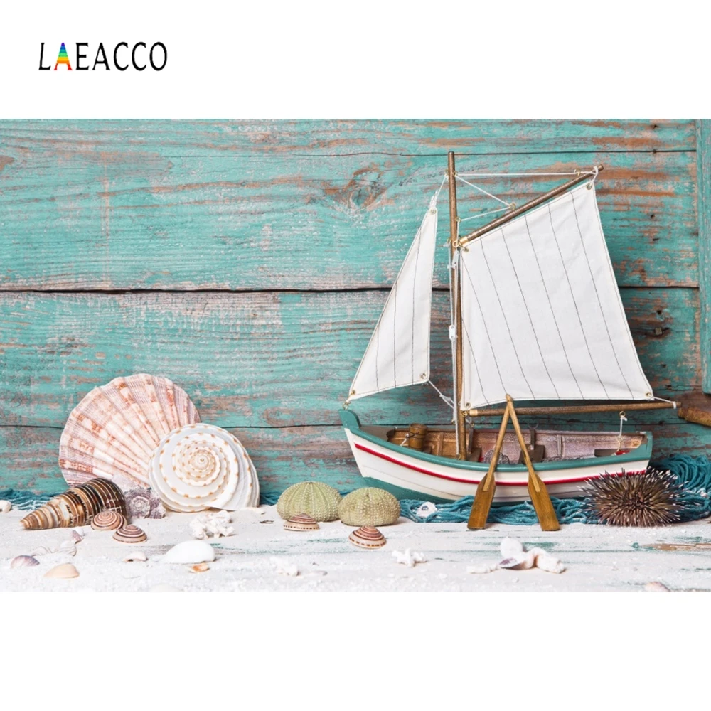 

Laeacco Wooden Starfish Shell Sailboat Baby Party Photography Backgrounds Customzied Photographic Backdrops For Photo Studio