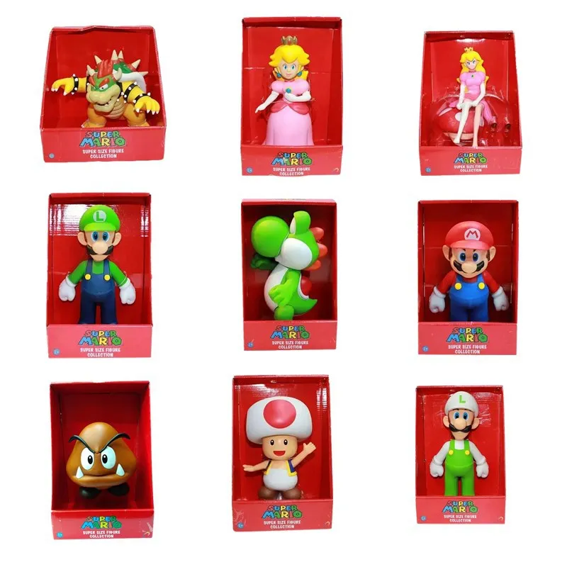 23cm Large Super Mario bros Figure Yoshi Peach Princess Bowser Goomba Mushroom PVC Decoration Action Figure Toy Doll Gifts