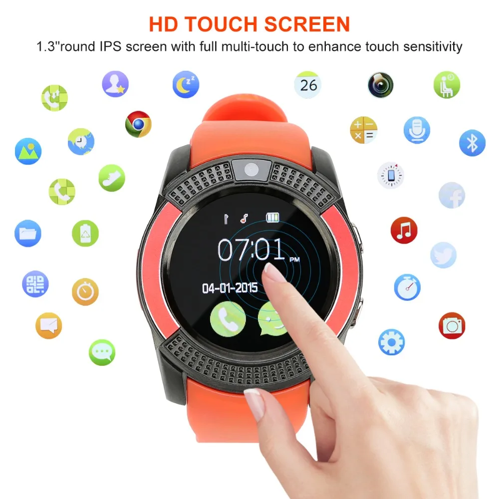 

Smart Watch Bluetooth ZONKO Android IOS Phone with Touch Screen Passometer SIM Card Message Reminder