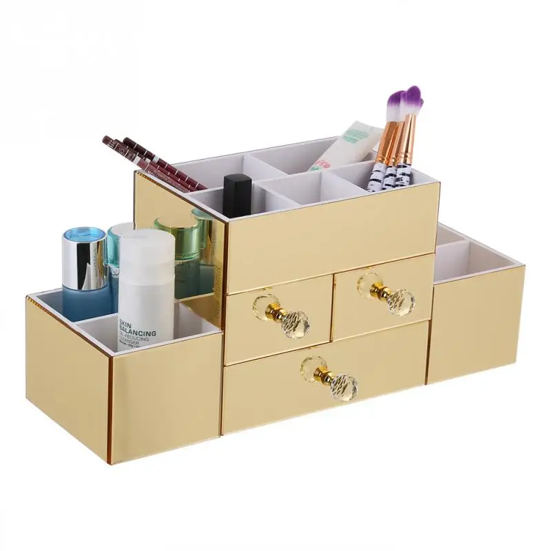 

Gold Mirrored Cosmetic Desktop Makeup Organizer Makeup Storage Box Container Nail Casket Holder Sundry Storage Case