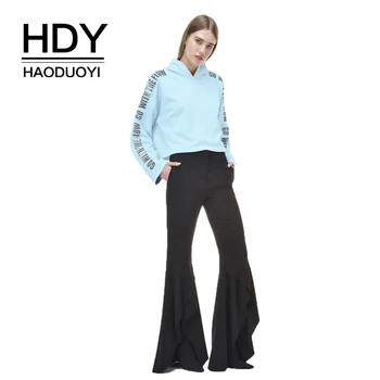 

HDY Haoduoyi Women Simple Short Paragraph College Wind Street Loose Long Sleeve Hooded Sweatshirt
