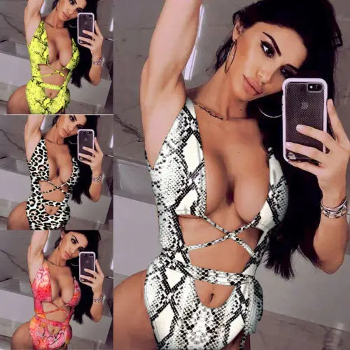 

One-Piece Snake Skin Beachwear High Waist Women Swimsuit Bandage Swimwear Monokini Push Up Bikini Ladies Serpiente Bathing suit