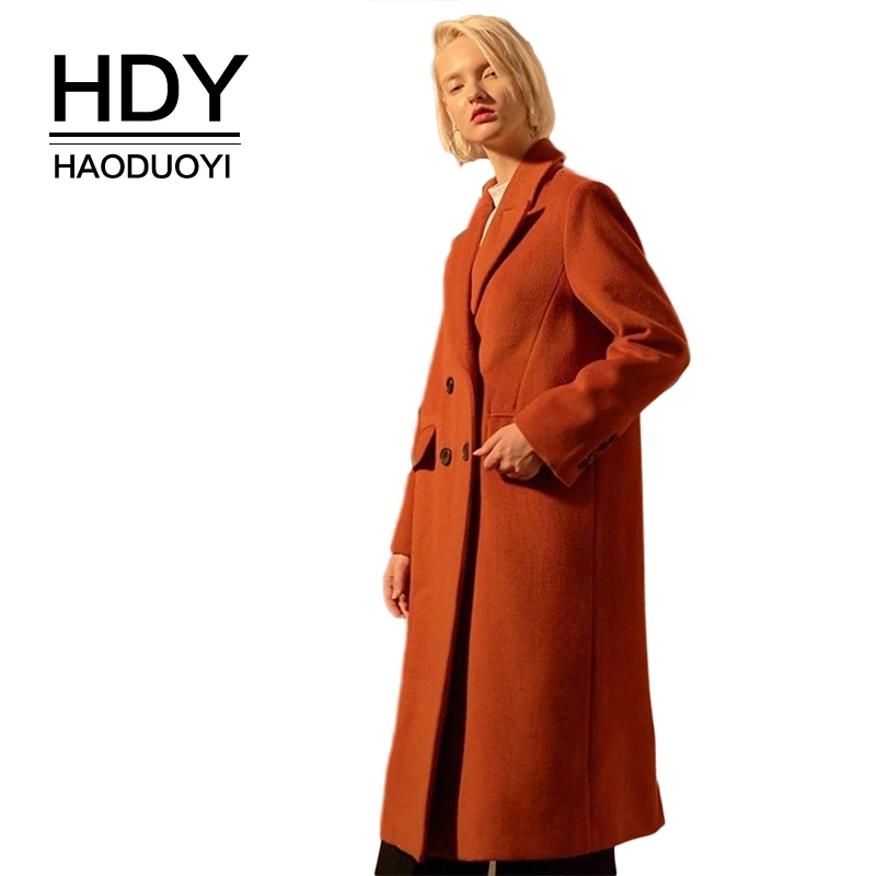 HDY haoduoyi классическое простое и благородный темпераментный двубортное Женское шерстяное пальто с разрезом сзади