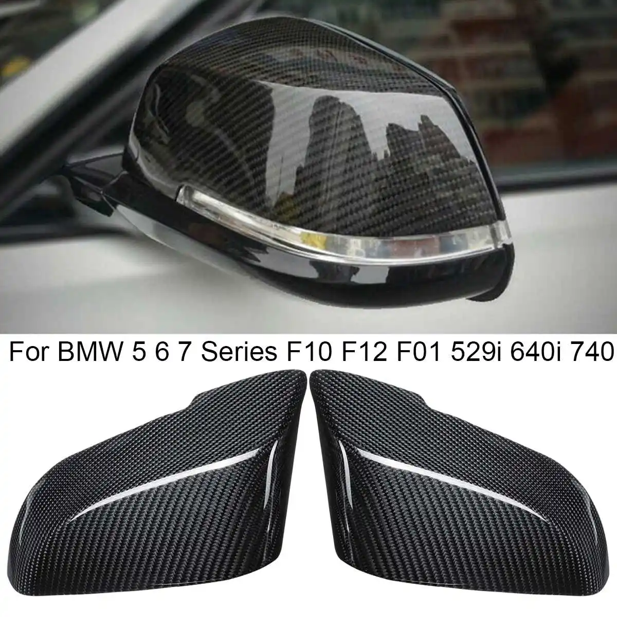 

1Pair Mirror Cover Caps Black Add-On Carbon Fiber Material Side Wing Mirror Cover Caps Direct Replacement For BMW 5 6 7 Series