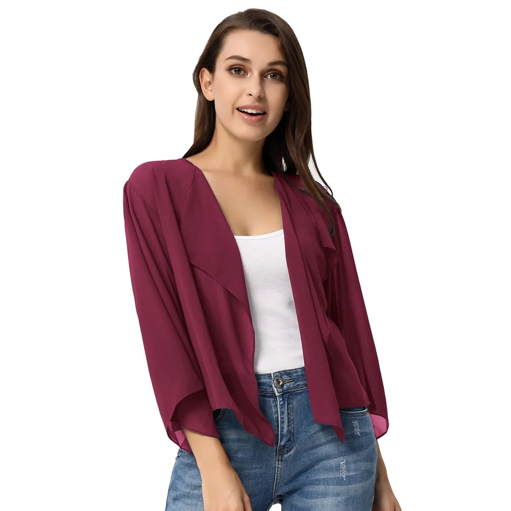 

Women's tops Lightweight Long Sleeve Open Front See-Through solid color thin evening party club ladies coat Chiffon Shrug Bolero