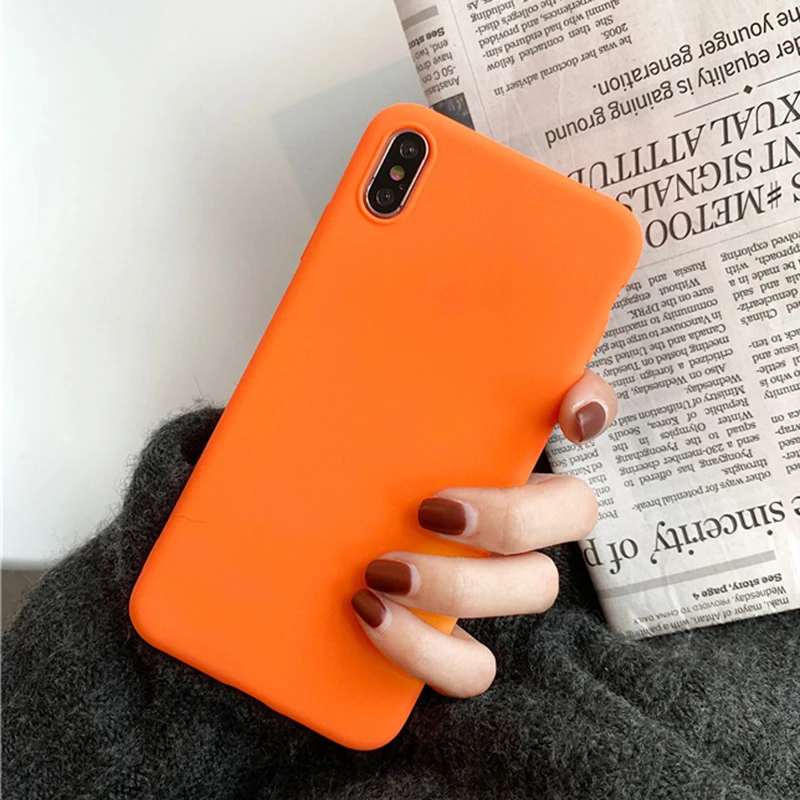 LOVECOM البرتقال نابضة بالحياة الحلوى لينة الهاتف حقيبة لهاتف أي فون XS ماكس XR 6 6 s 7 8 زائد X الصلبة متجمد TPU الهاتف الغلاف الخلفي حالات كوكه