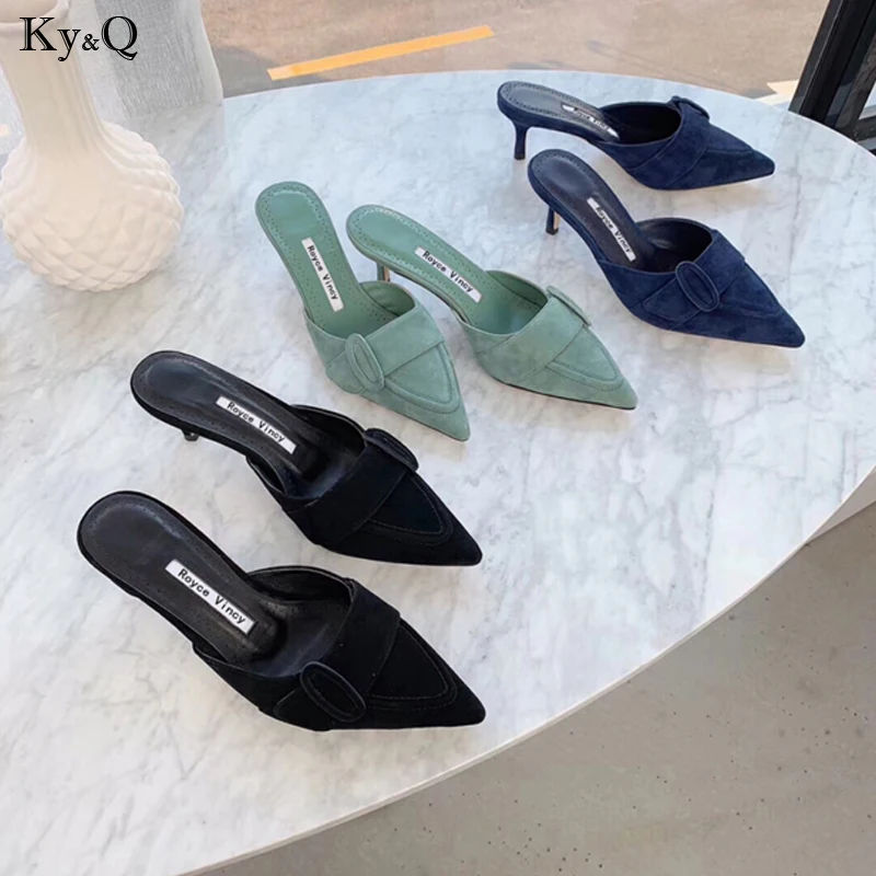 

Summer New 2019 European And American Elegant Comfortable Ladies Baotou Casual Wild Pointed Stiletto High Heel Slippers 5-8cm