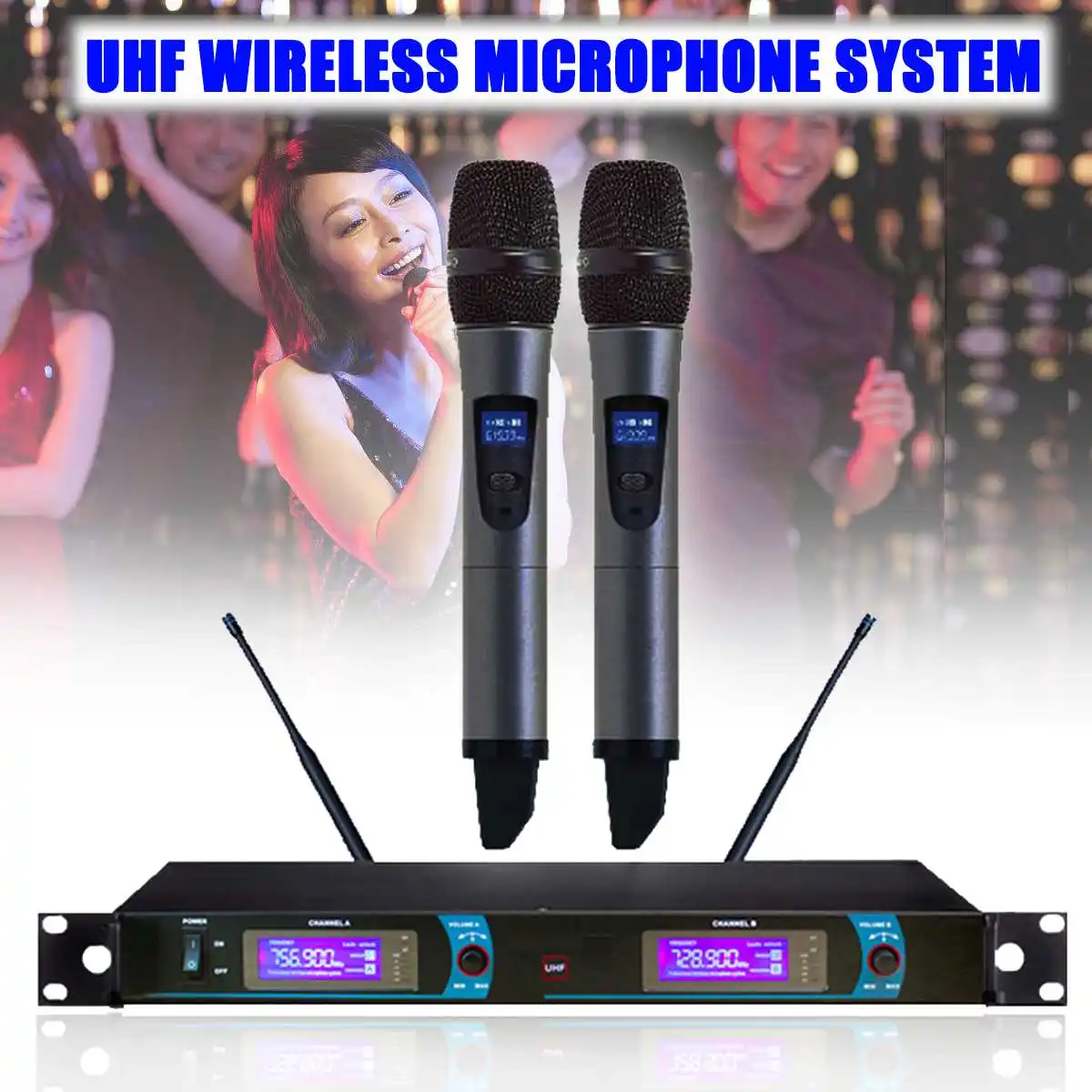 

Karaoke DJ Wireless Microphone Profesional LCD Display UHF Wireless Dual Handheld Microphone Mic System Home KTV