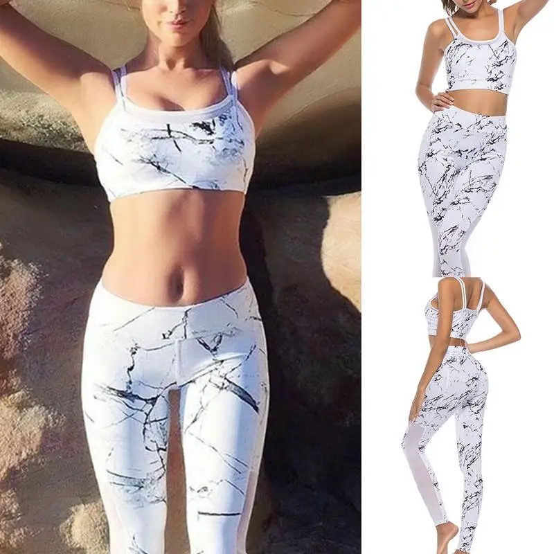 Vest Tank Top Leggings Tracksuit Clothing Fitness White Printed Patchwork Gym Sportswear Outfits