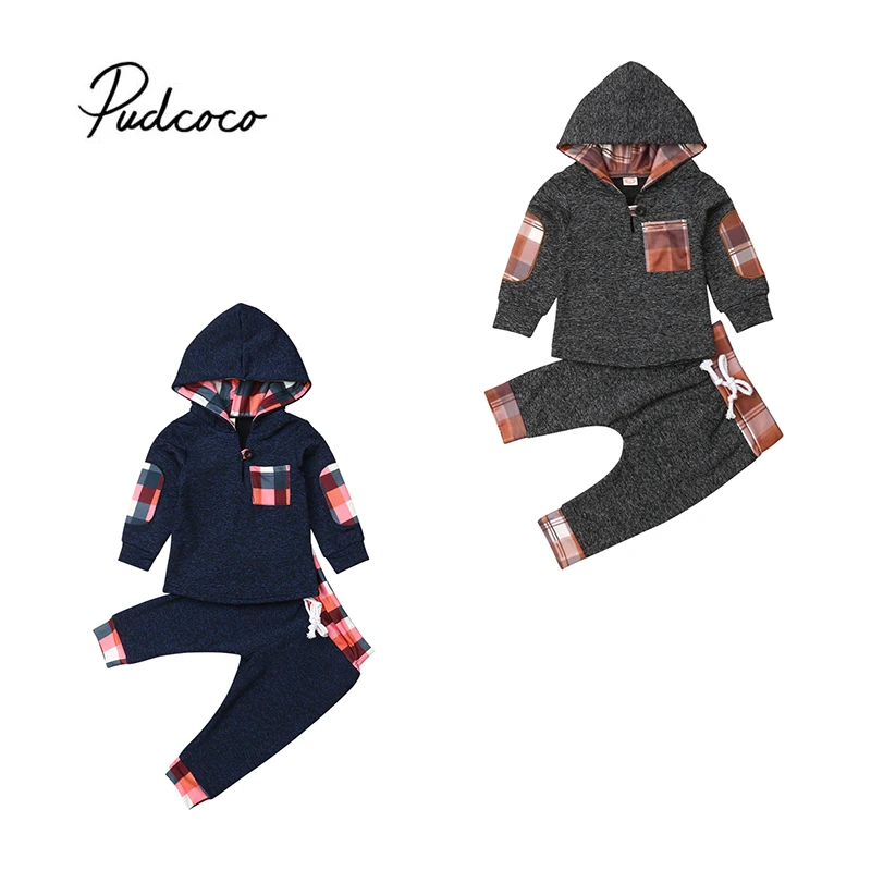 2019 Brand Newborn Baby Boy Girl Clothes New Winter Spring Plaid Hooded Tops Pants Checked Outfit Set Tracksuit Casual 2Pcs 0-3Y 2019 Brand Newborn Baby Boy Girl Clothes New Winter Spring Plaid Hooded Tops Pants Checked Outfit Set Tracksuit Casual 2Pcs 0-3Y