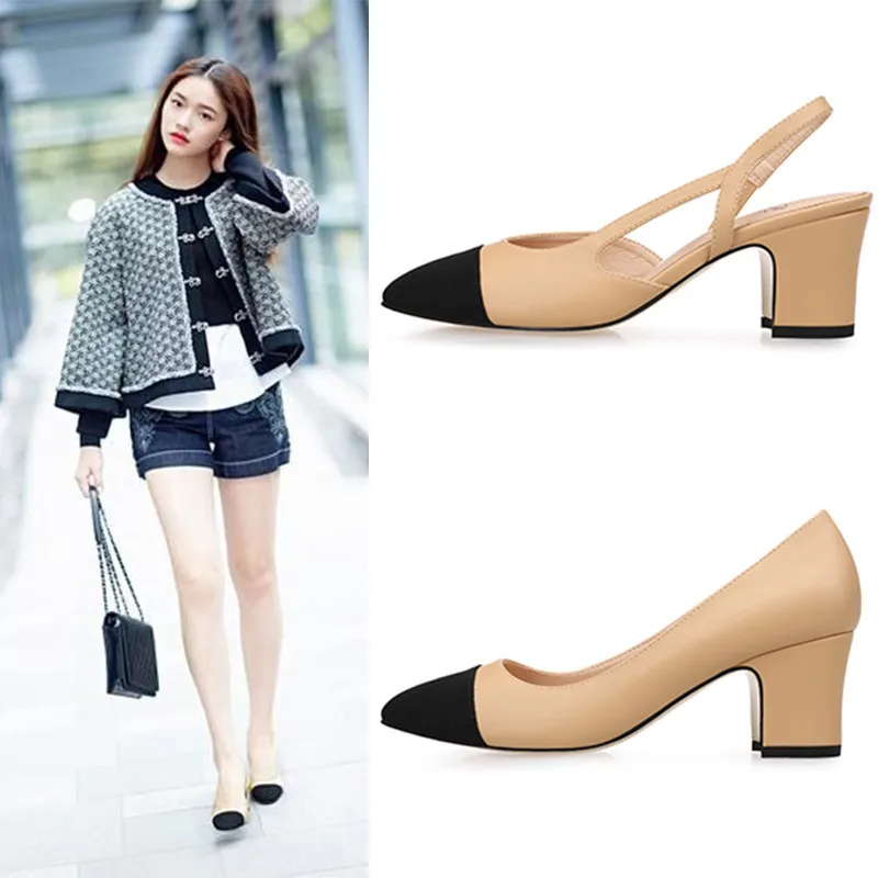 

2019 Sandals Woman Shallow Mouth Side Air Coarse Single Shoe Color All-match Leisure Women's Shoes