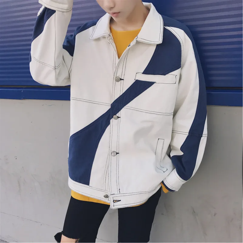 Autumn new denim jacket men fashion contrast color stitching bomber jacket Man streetwear hip hop loose tooling wind jacket Autumn new denim jacket men fashion contrast color stitching bomber jacket Man streetwear hip hop loose tooling wind jacket