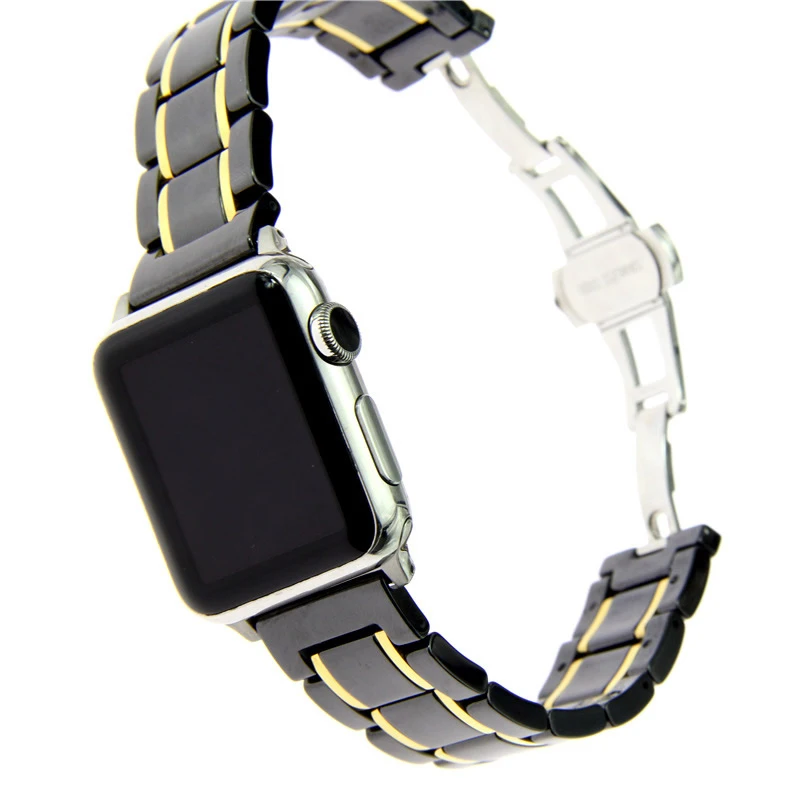 Luxury Watch Band For Apple Watch Series 4 Ceramics With Stainless Steel Watch Strap For Apple Series 1 2 3 Watchbands 44 42mm