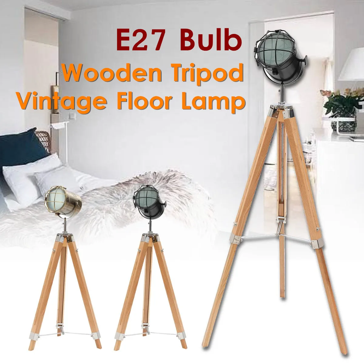 

Wooden Tripod Floor Lamp Standing Lights for Living room Decor Reading Lighting Triangle Modern Minimalist Industrial Luminaire