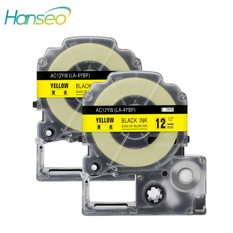Hanseo SC12YW лента совместим с Epson LabelWorks для принтера этикеток LC4YBP черная на желтом 12