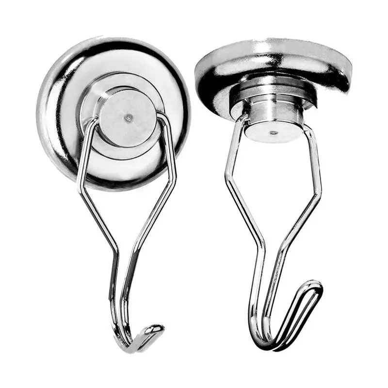 

100 Lbs Magnetic Hooks Heavy Duty Magnets - Key Holder Grill Apron Hanger Refrigerator Magnet Hangers Holders (2x Chrome Hook