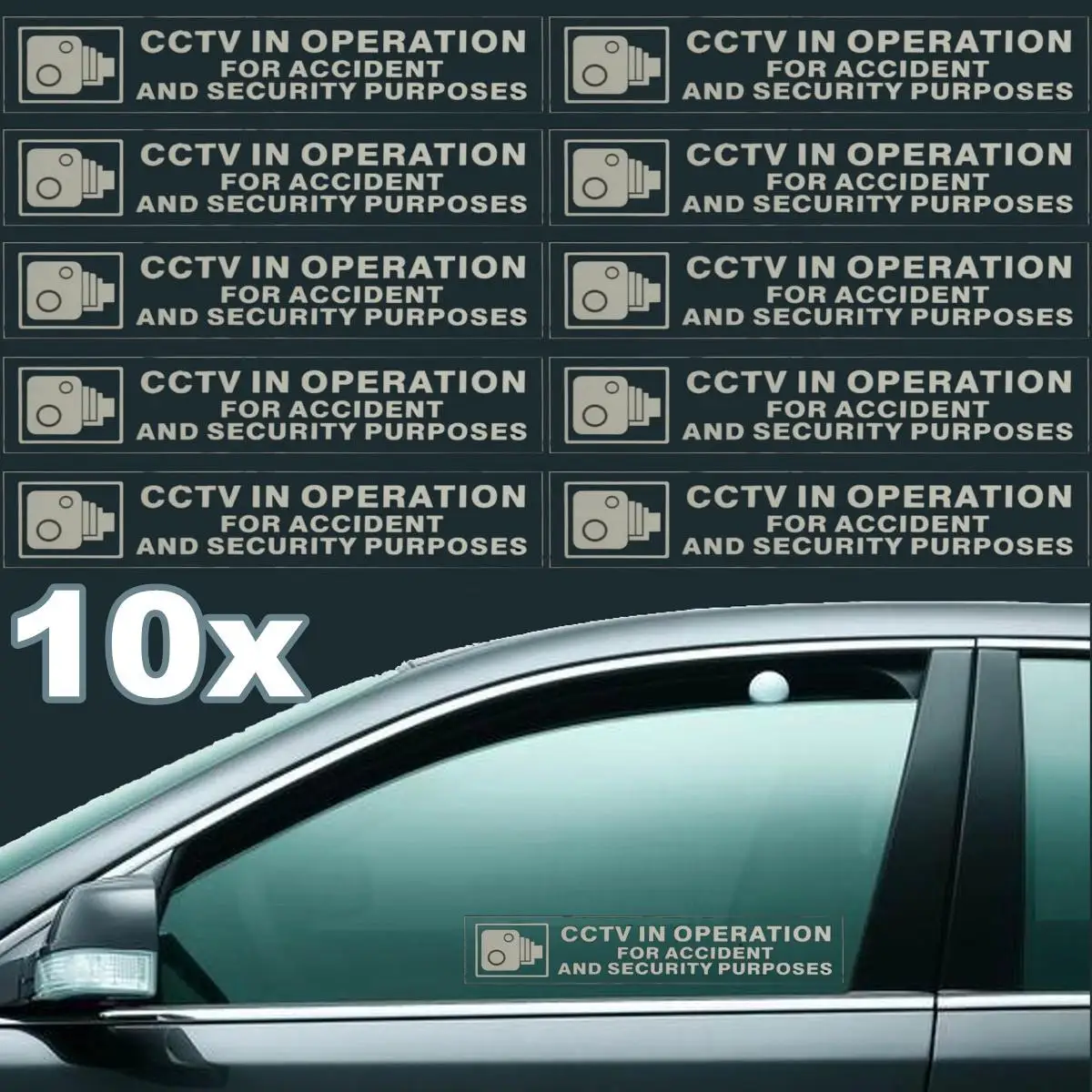 

10pcs 198mmx40mm CCTV in Operation for Accident&Security Purposes Self-adhensive Stickers Car Van Bus