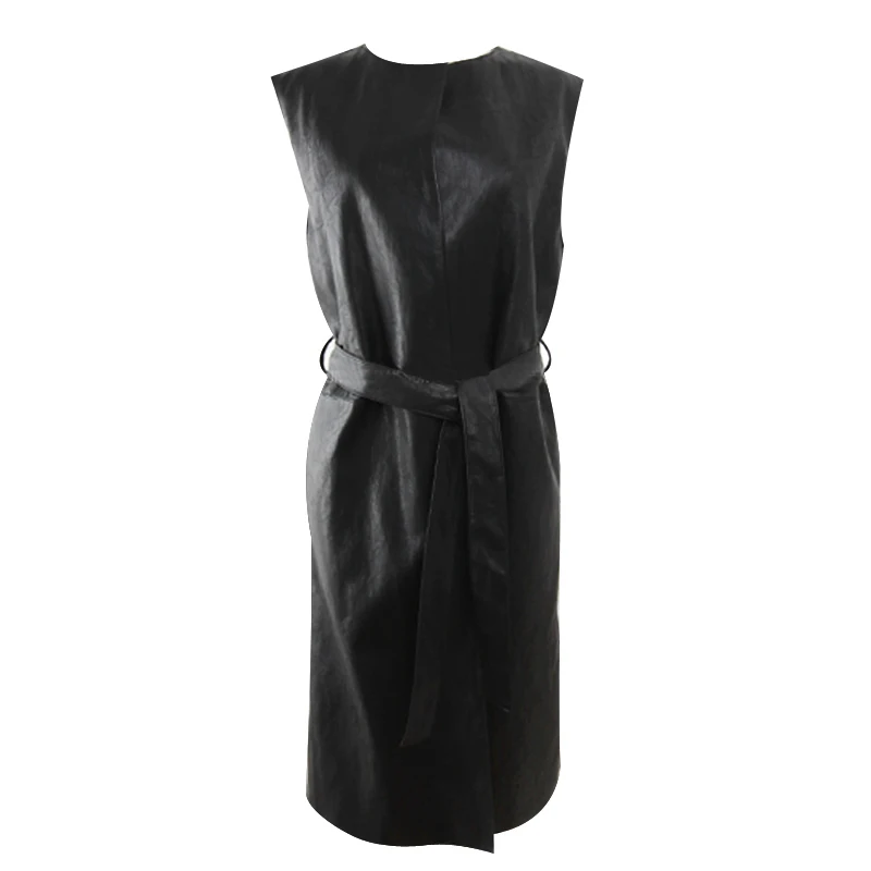 Springwinter Femmes Manches 2019 Long Lacets Coupe Mi De Manteau Sans Supérieure En Noir Black Nouvelles Étroite La936 eam Pu Mode Cuir À Veste Taille Qualité pqHt7t