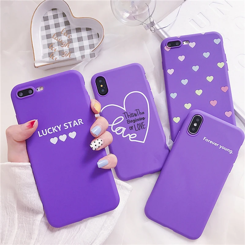 Lovebay фиолетовый чехол для телефона для Iphone XS Max XR X 7 6 6S 8 Plus Love Heart shape Lucky с принтом мягкий чехол-накладка