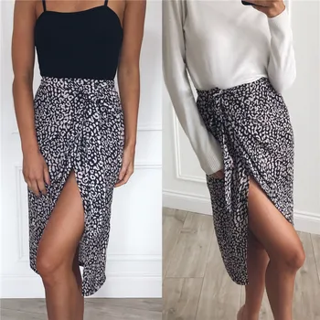 

Women Skirt 2019 Summer High Waist Maxi Skirts Beachwear Leopard Long Casual Split Skirts