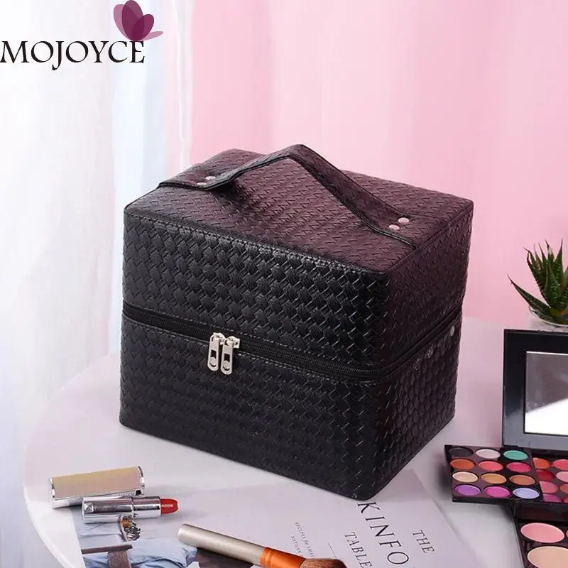 

Solid Color Large Capacity Suitcase Professional Makeup Storage Case Women Cosmetics Box Multilayer Handbags Bolsas Feminina New