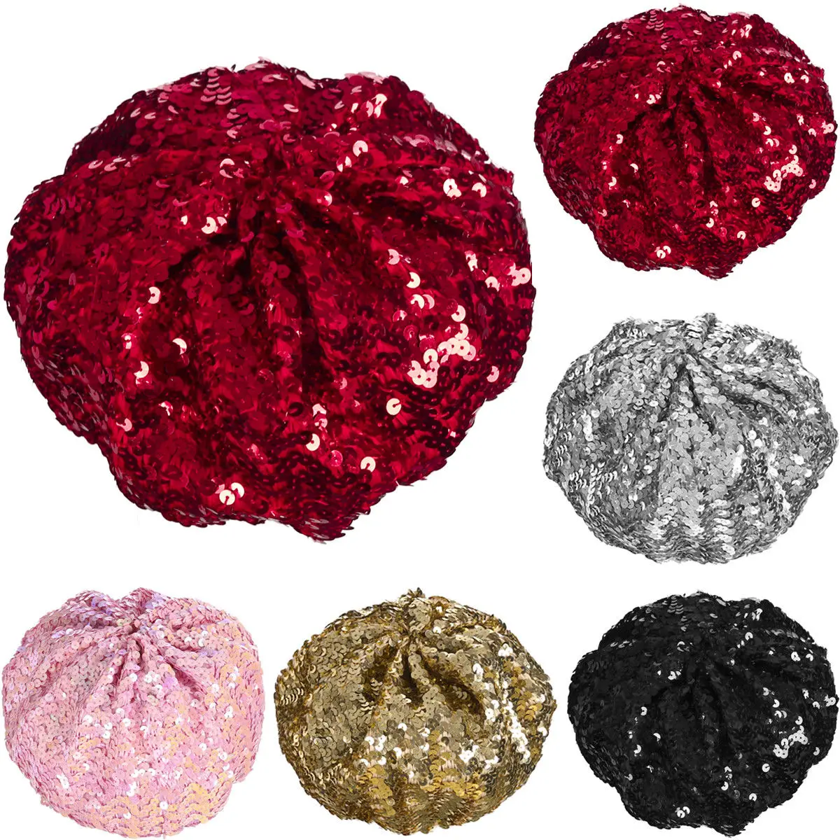 

Fashion Ladies Girls Sequins Beret Hat Beanies Costume Party Dance Disco
