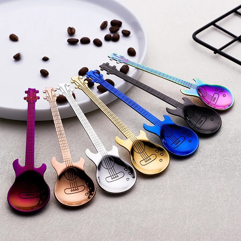 

Stainless Steel Spoon Guitar Shape Hiking Camping Tableware Tea Stirring Spoon Small Outdoor Tablewar Dessert Scoop Creative