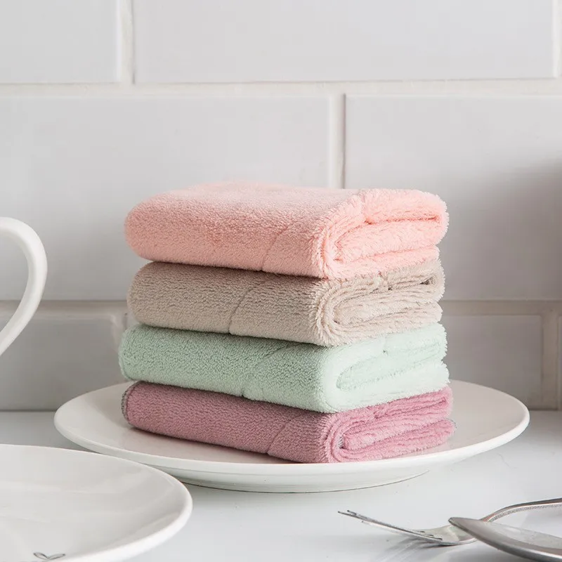 

4pcs/pack Thick Polyester Cloth Rag Square Strong Absorbent Kitchen Bathroom Dishcloth Cleaning Cloth Accessories