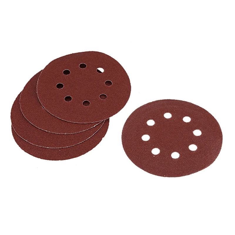 

100Pcs 125Mm 5 Inch 8 Hole Brushed Piece Back Velvet Disc Sandpaper Air Flocking Sandpaper For Abrasive Polishing Tools (60-20