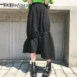 TWOTWINSTYLE Асимметричная юбка Женский Высокая талия шнурок корейский черный миди эластичные юбки Для женщин 2018 осень мода новый