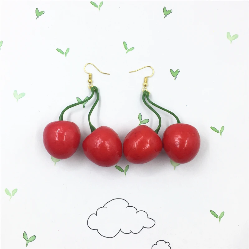 

10pair/lot Two Large Red Cherry Earrings Rockabilly Fruits Earrings Boho Style Earrings