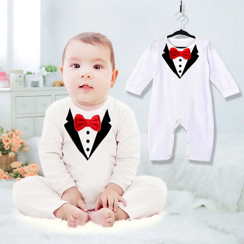 Торжественный костюм на свадьбу для новорожденных мальчиков, джентльменский комбинезон с галстуком-бабочкой, костюм-смокинг, красивая хлопковая одежда, От 0 до 3 лет